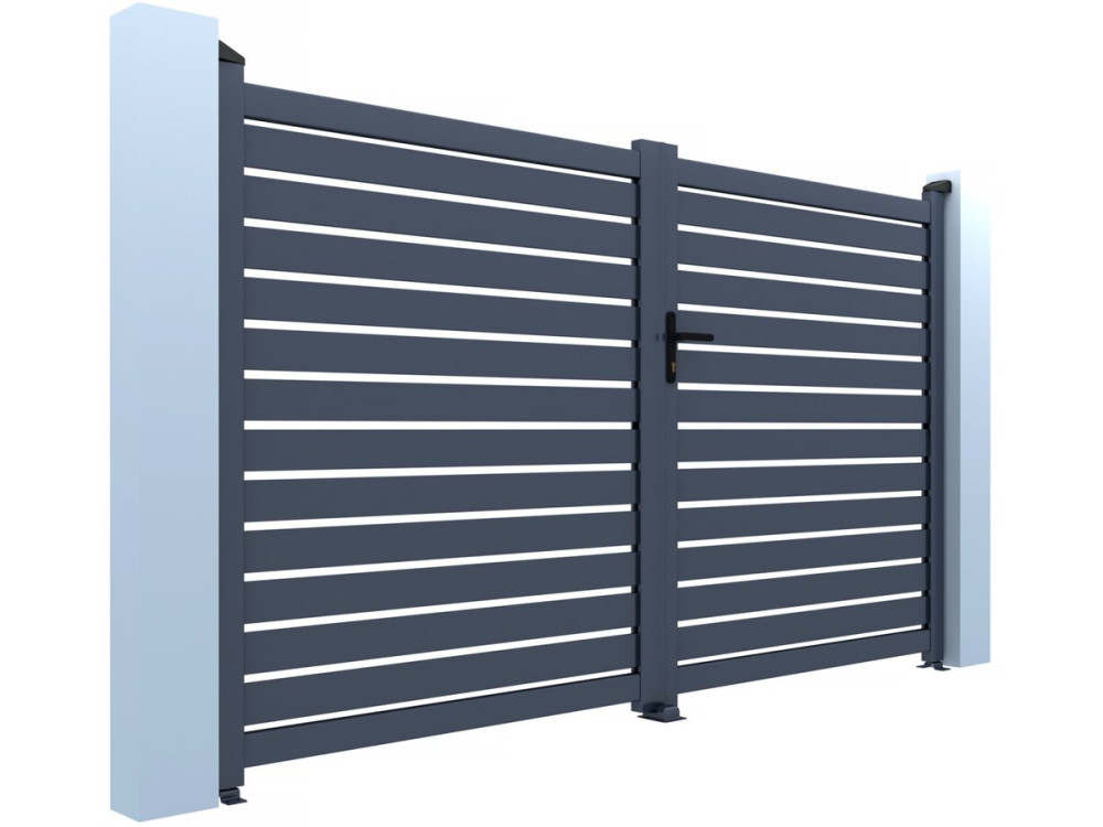 Portail semi-ajouré en aluminium "Julien"- 340 x 140 cm - Gris