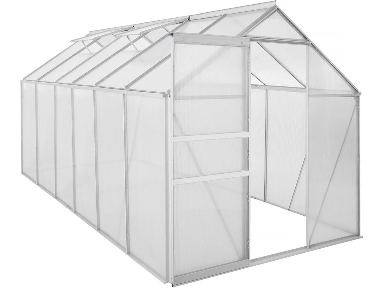 Serre jardin polycarbonate 370 x 190 x 195 cm "Basilic" - 7,03 m² - Gris