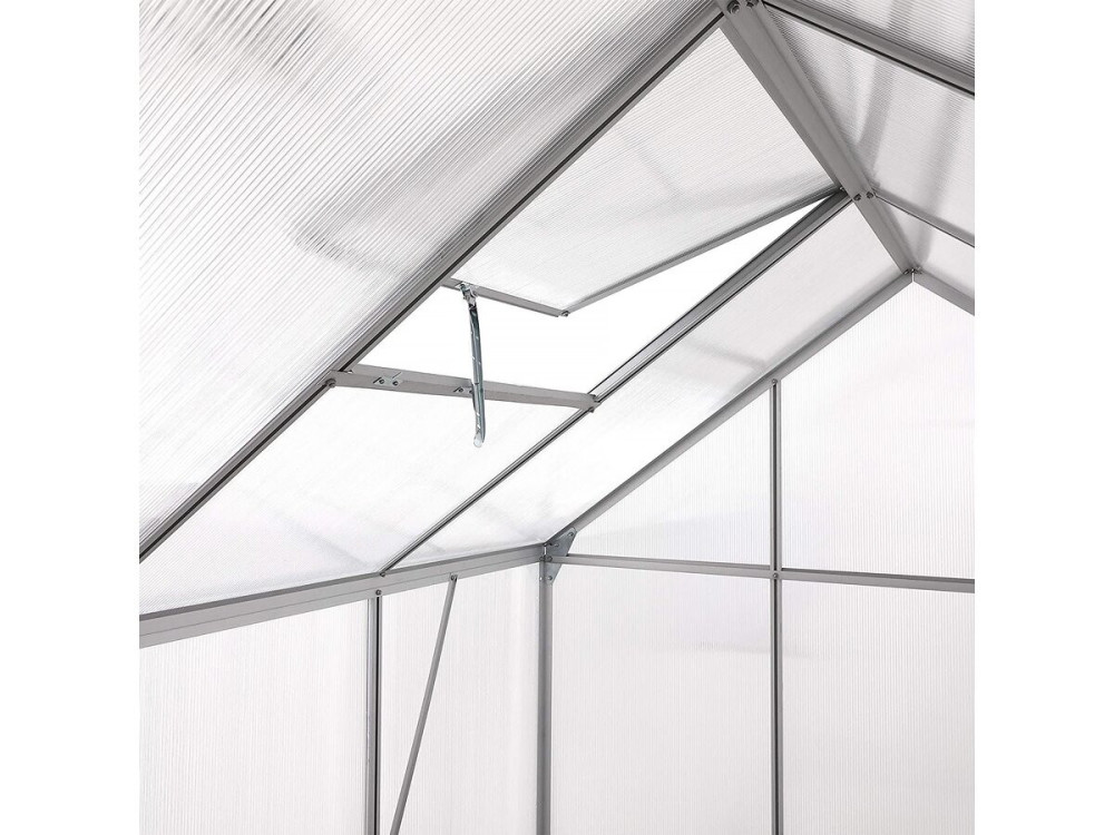 Serre jardin polycarbonate 370 x 190 x 195 cm "Basilic" - 7,03 m² - Gris