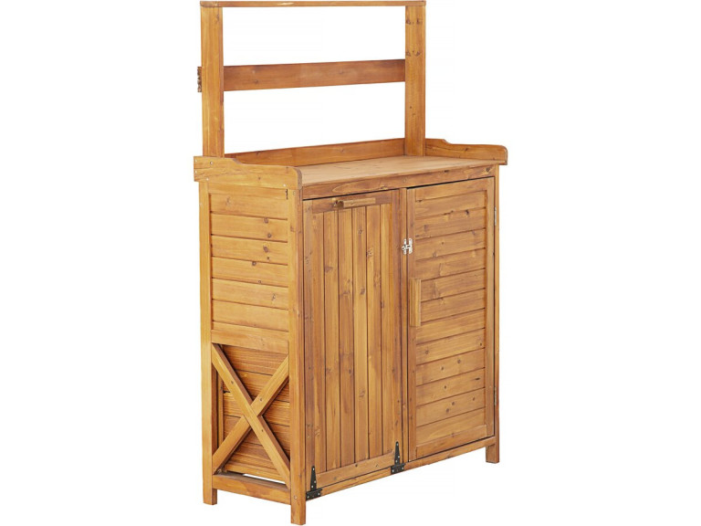 Poubelle de jardin avec rangement en bois "Lou" - 103 x 42 x 152 cm - Marron