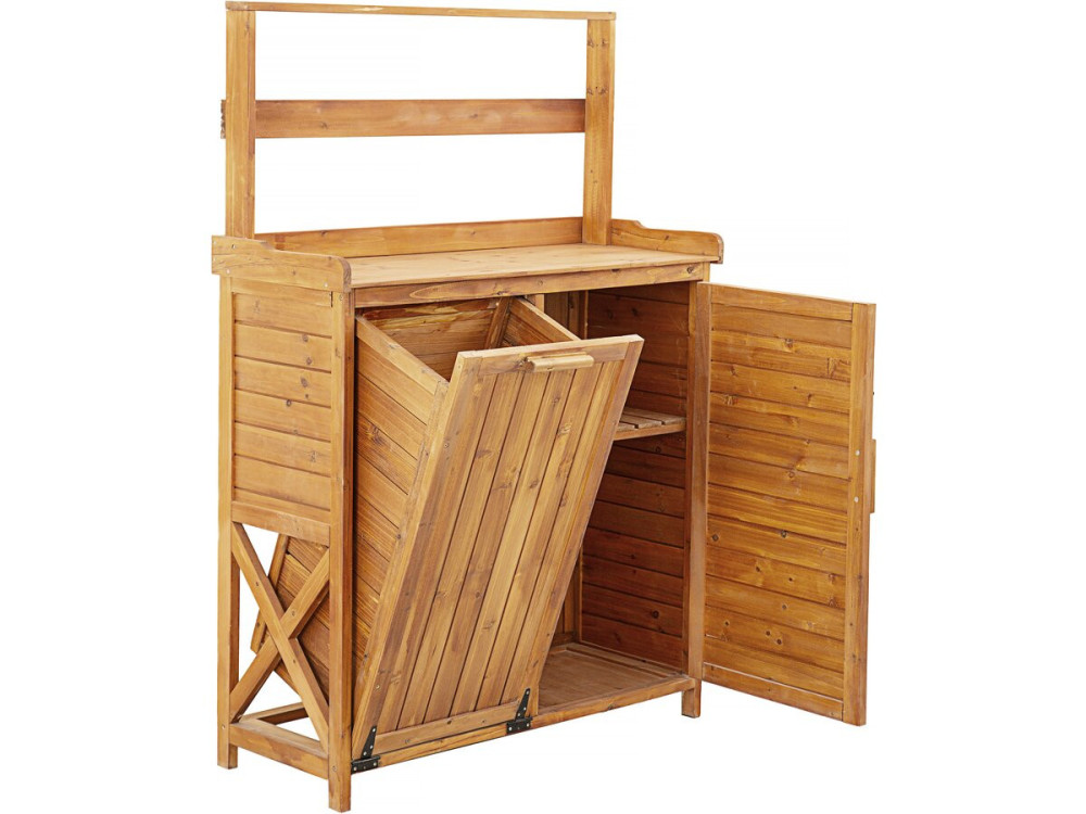 Poubelle de jardin avec rangement en bois "Lou" - 103 x 42 x 152 cm - Marron