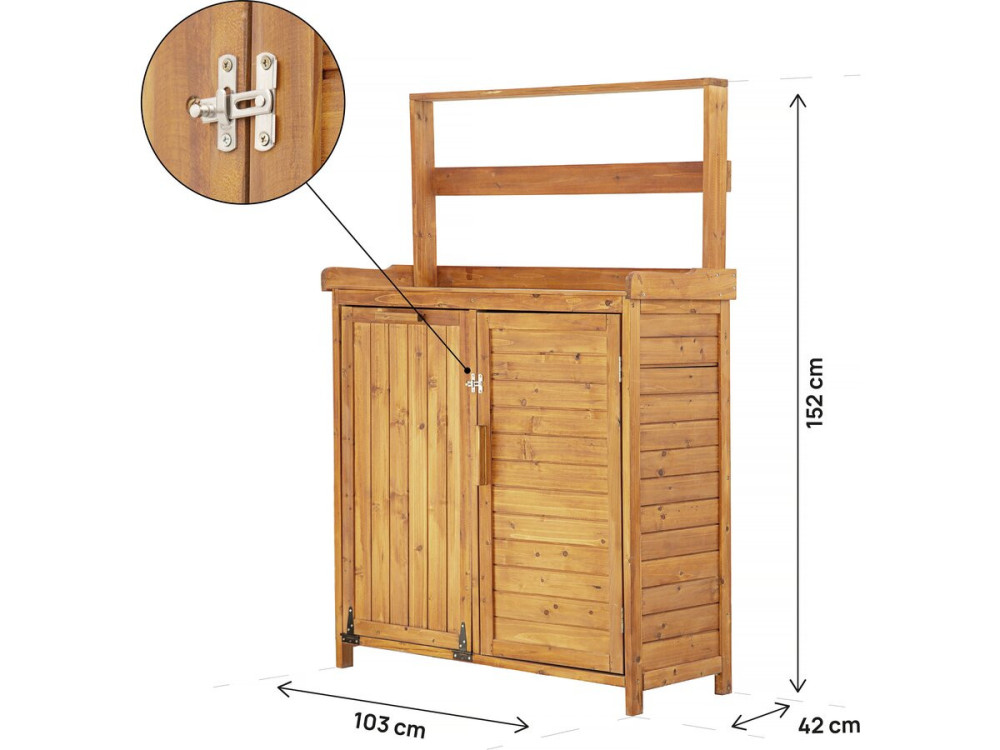 Poubelle de jardin avec rangement en bois "Lou" - 103 x 42 x 152 cm - Marron