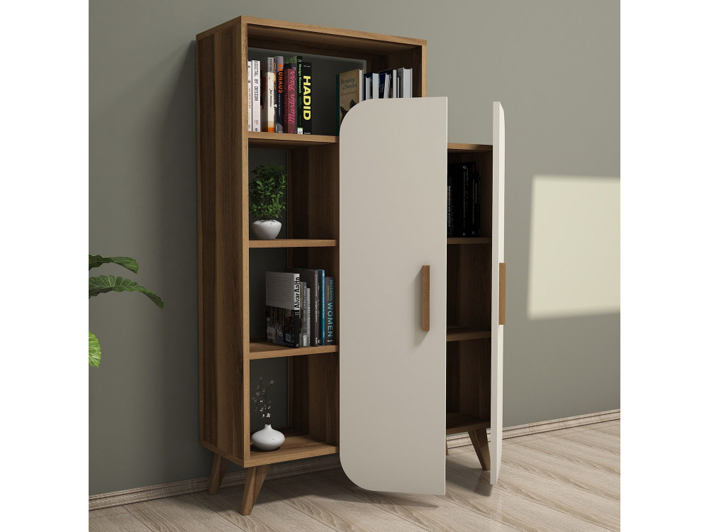 Meuble avec étagère en bois "Form" - 90 x 32 x 132 cm - Crème de noix