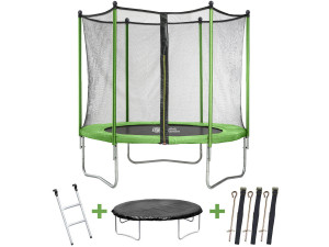 Trampoline " Yoopi " - Ø 2.44 m - Vert - avec filet + échelle + couverture + kit d'ancrage