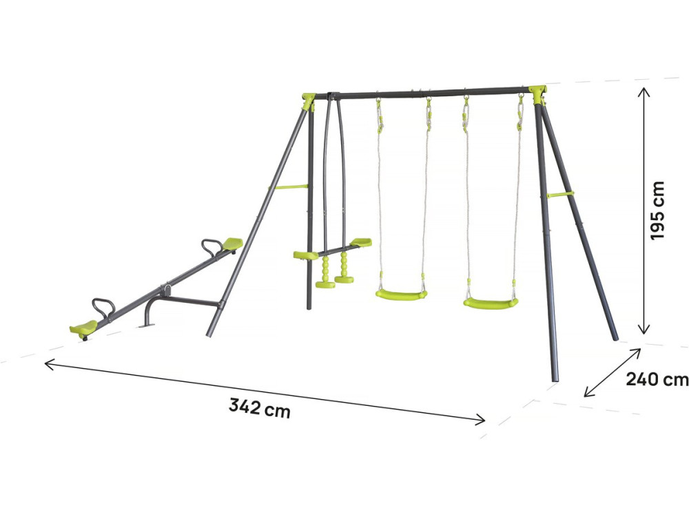 Portique de jeu en métal avec balançoire à bascule "Basile" - 4 agrès - Vert