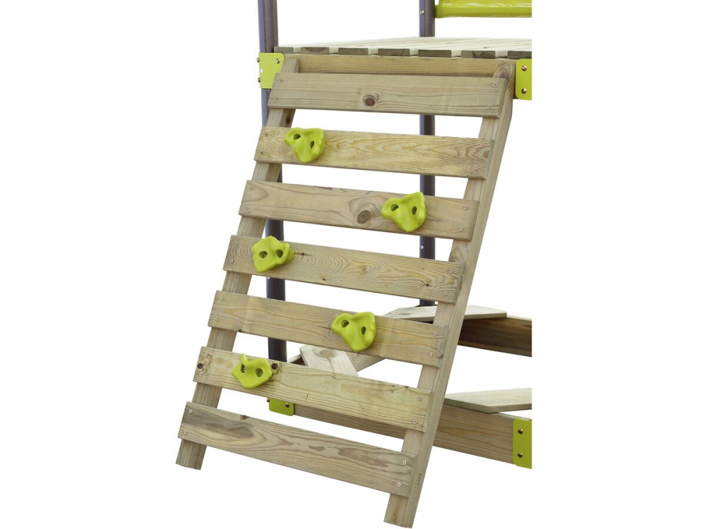 Aire de jeu portique en métal avec toboggan et bac a sable "Lucien" - Vert