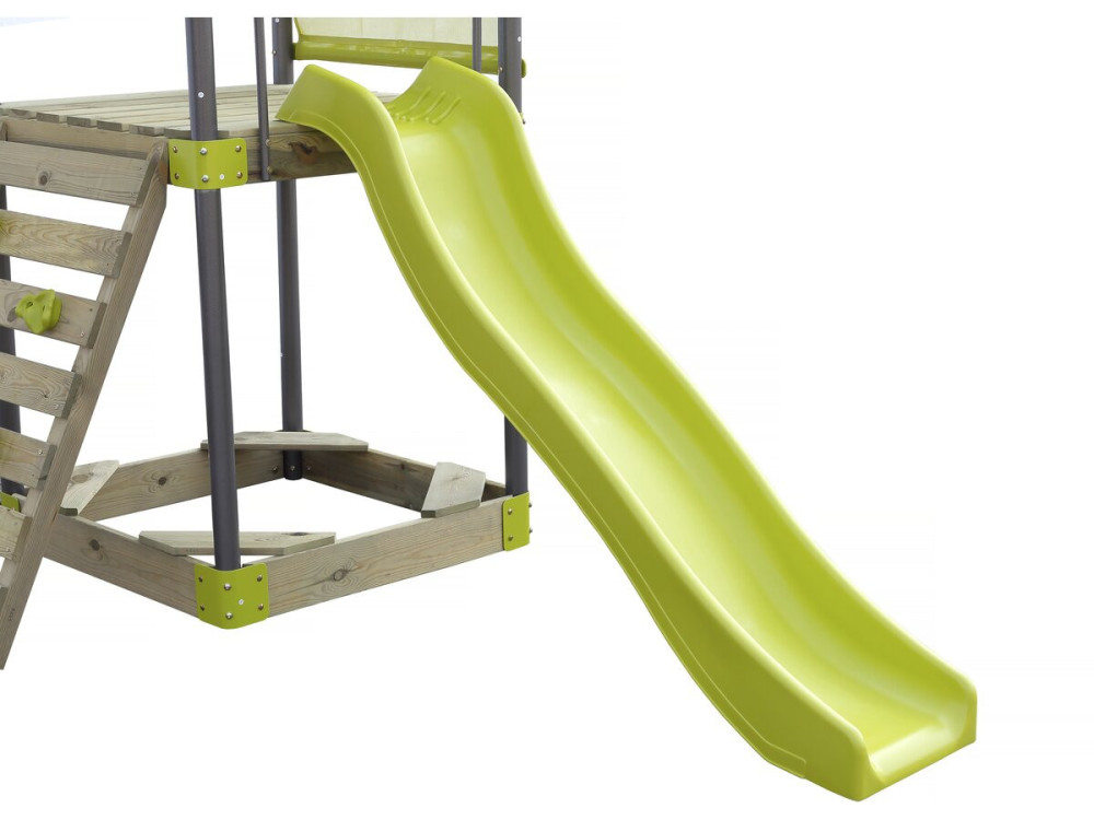 Aire de jeu portique en métal avec toboggan et bac a sable "Lucien" - Vert