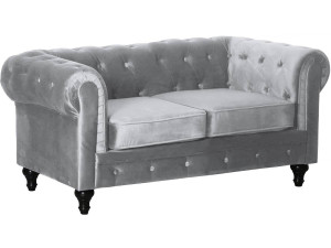 Canapé fixe Chesterfield Velours "Aliza" - 157 x 82 x 70 cm - 2 places - Gris