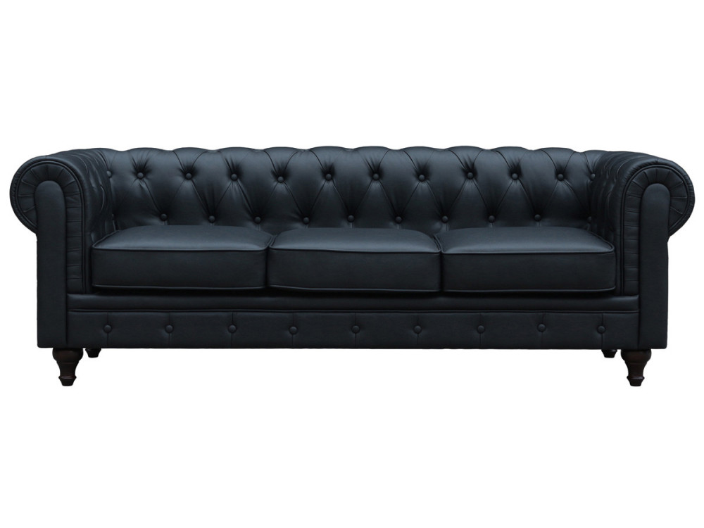 Canapé fixe Chesterfield "Aliza" - 208 x 82 x 70 cm - 3 places - Noir