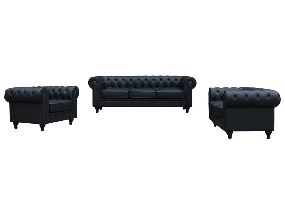 Canapé fixe Chesterfield "Aliza" - 208 x 82 x 70 cm - 3 places - Noir