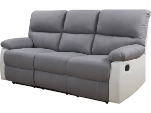 Canapé relax "Lincoln" - 197 x 89 x 103 cm - 3 places - Blanc / Gris clair