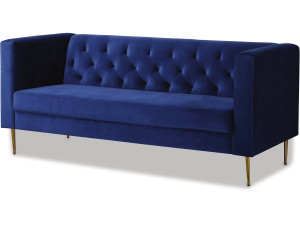Canapé fixe en velours "Bruce" - 196 x 76 x 82 cm - 3 places - Bleu foncé
