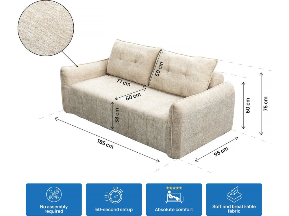 Canapé droit en tissu texturé "Silvano" - 3 places - Beige