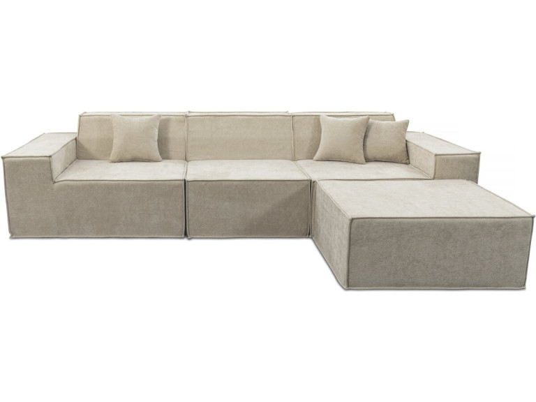 Canapé droit modulable avec ottoman en tissu texturé "Lusso" - 4 places - Beige