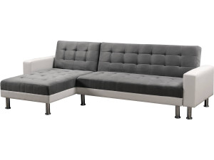 Canapé d'angle convertible et réversible "Theo" - 258 x 82/147 x 82 cm - 4 places -Gris/Blanc