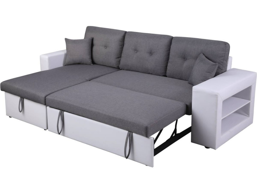 Canapé d'angle convertible/réversible "Axel" - 3 places - Blanc/Gris