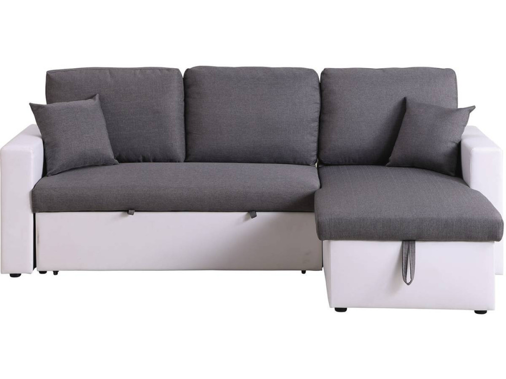 Canapé d'angle convertible/ réversible avec coffre "Alain" - 221 x 145 x 85 cm - 3 places - Gris / Blanc