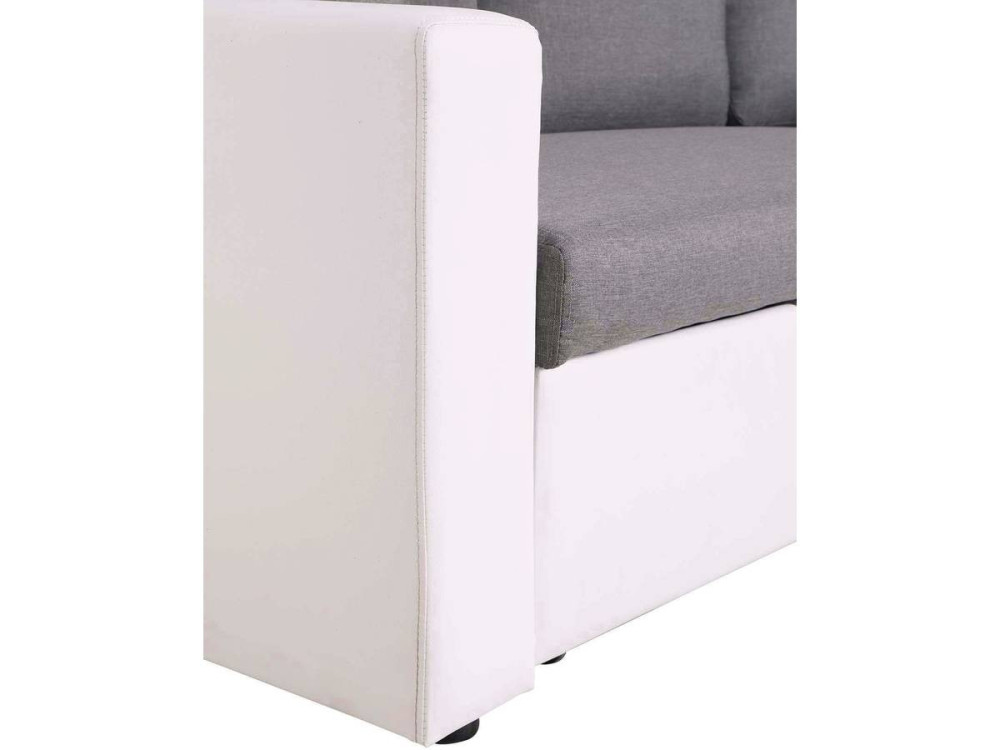 Canapé d'angle convertible/ réversible avec coffre "Alain" - 221 x 145 x 85 cm - 3 places - Gris / Blanc