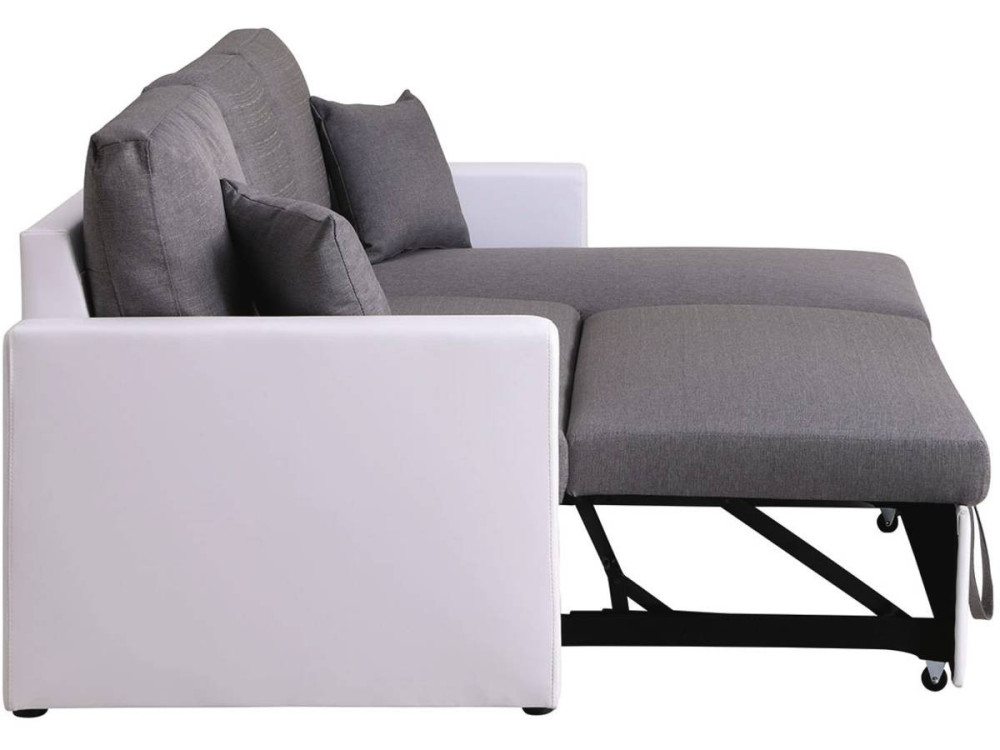 Canapé d'angle convertible/ réversible avec coffre "Alain" - 221 x 145 x 85 cm - 3 places - Gris / Blanc