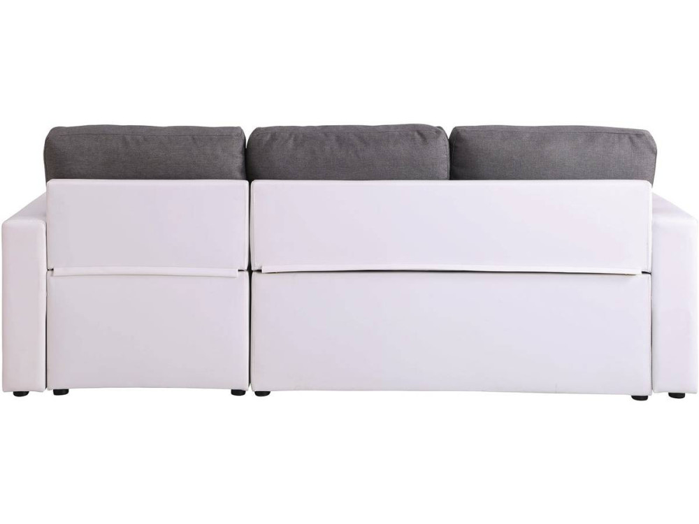 Canapé d'angle convertible/ réversible avec coffre "Alain" - 221 x 145 x 85 cm - 3 places - Gris / Blanc