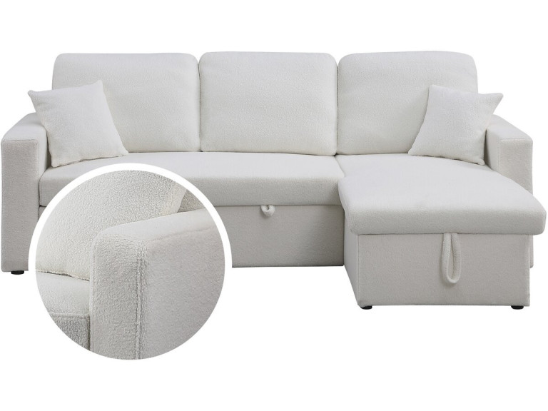 Canapé d'angle convertible/reversible avec coffre "Alain" - 3 places - Bouclettes -  Blanc