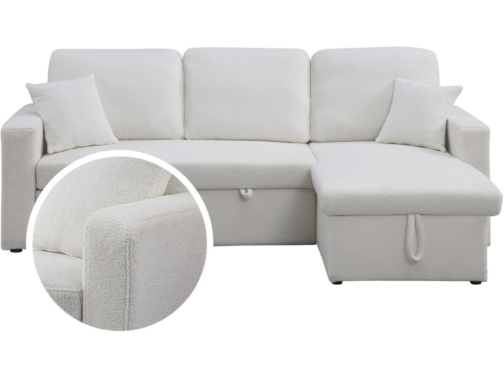 Canapé d'angle convertible/reversible avec coffre "Alain" - 3 places - Bouclettes -  Blanc