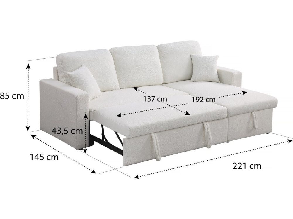 Canapé d'angle convertible/reversible avec coffre "Alain" - 3 places - Bouclettes -  Blanc