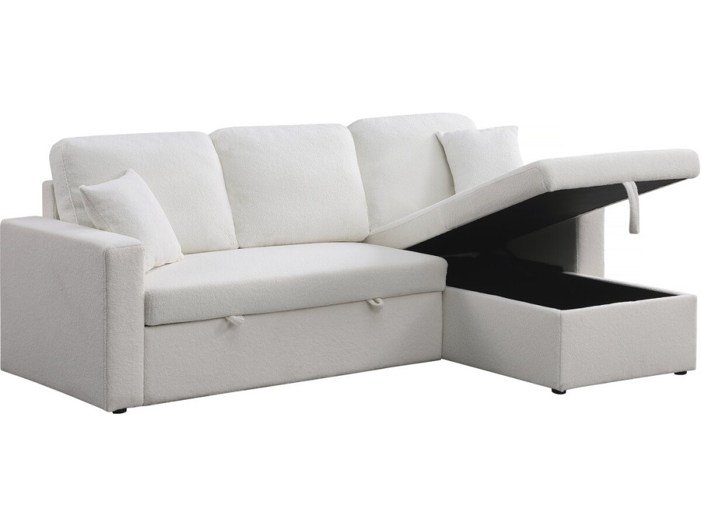 Canapé d'angle convertible/reversible avec coffre "Alain" - 3 places - Bouclettes -  Blanc