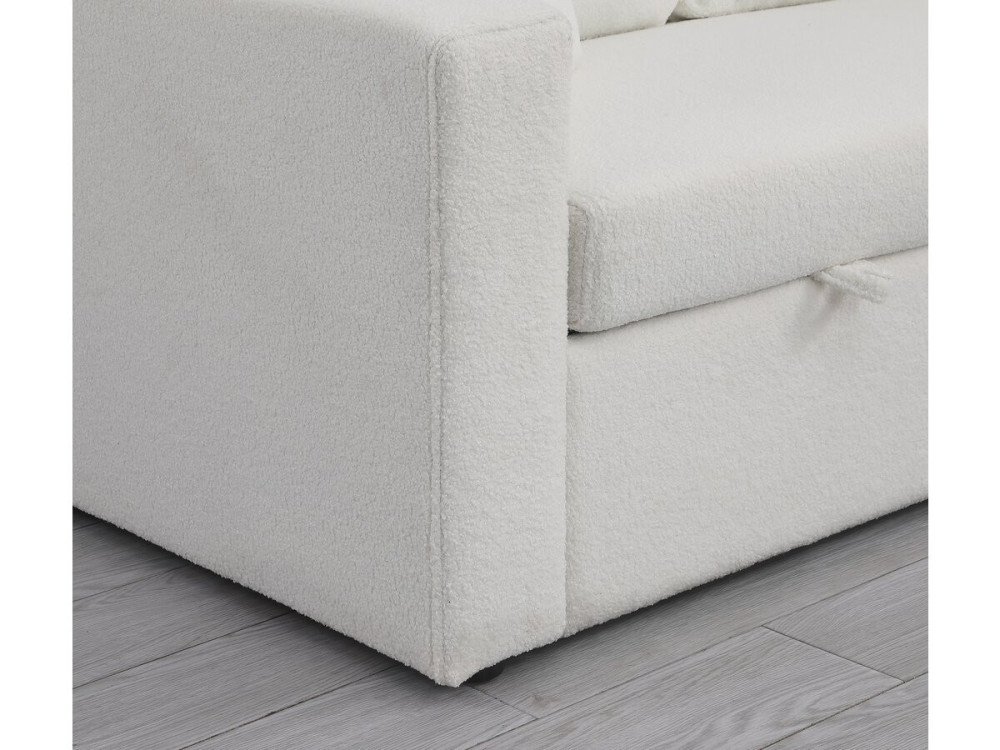 Canapé d'angle convertible/reversible avec coffre "Alain" - 3 places - Bouclettes -  Blanc