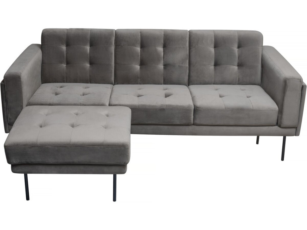 Canapé d'angle reversible en velours "Noé" - 3 places - Gris