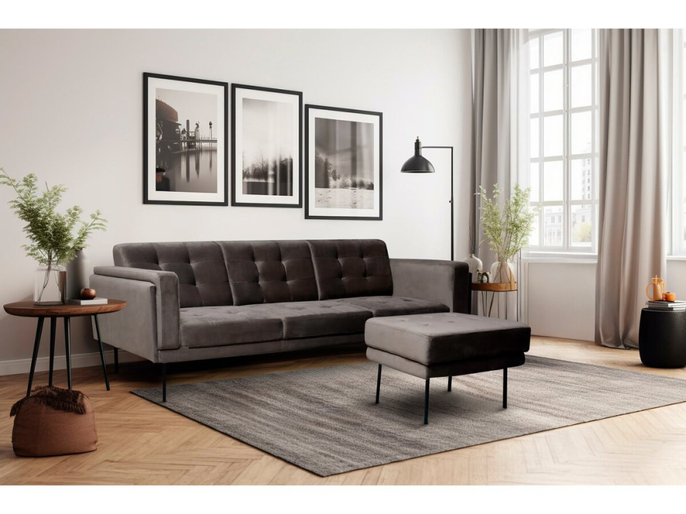 Canapé d'angle reversible en velours "Noé" - 3 places - Gris