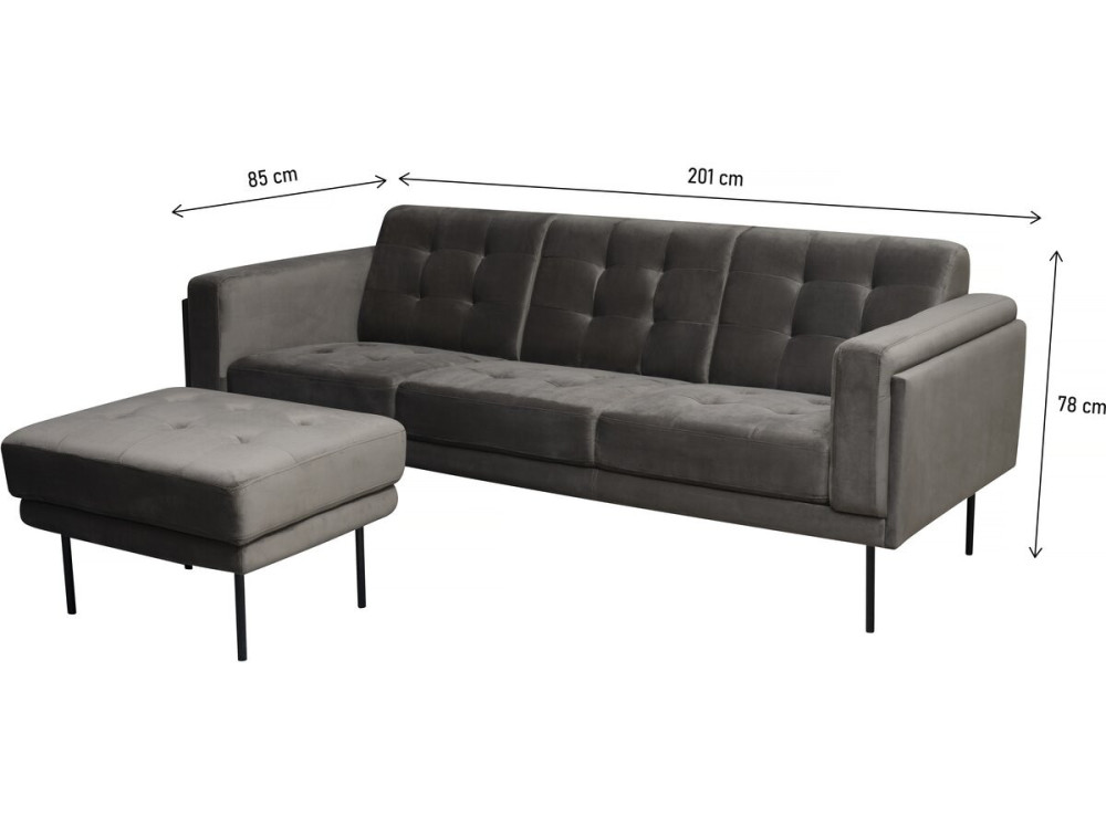 Canapé d'angle reversible en velours "Noé" - 3 places - Gris