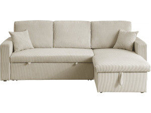 Canapé d'angle convertible en velours côtelé "Alain" - 3 places - Beige