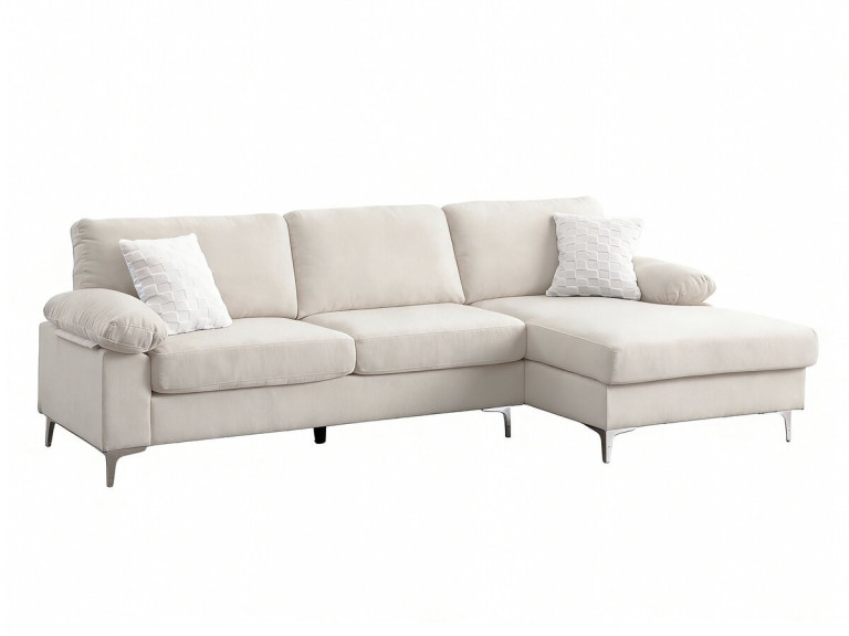 Canapé d'angle droit en tissu chenille "Jade" - 3 places - Beige