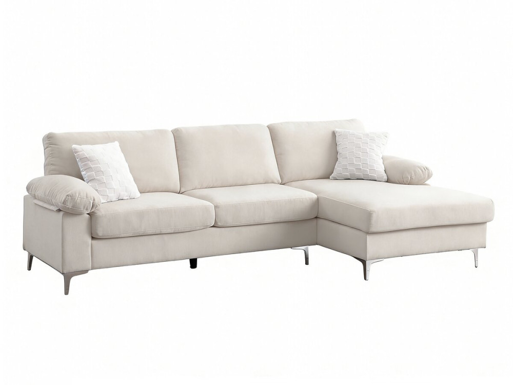Canapé d'angle droit en tissu chenille "Jade" - 3 places - Beige