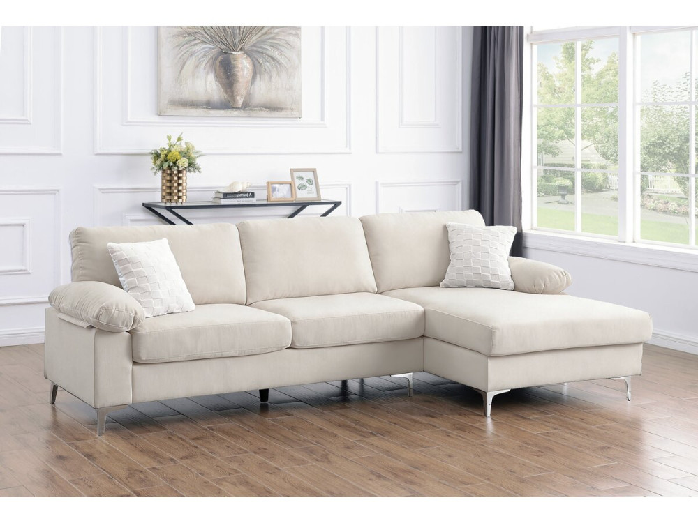 Canapé d'angle droit en tissu chenille "Jade" - 3 places - Beige