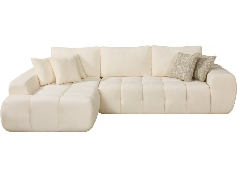 Canapé d'angle gauche en tissu style bubble "Sidonie" - 4 places - Beige