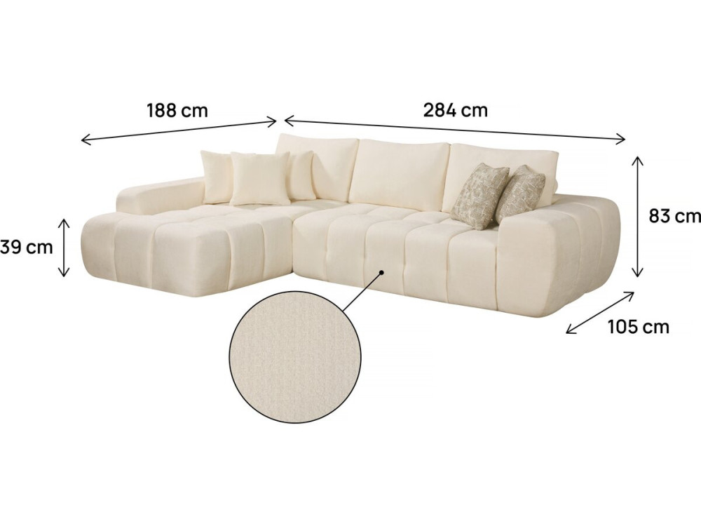 Canapé d'angle gauche en tissu style bubble "Sidonie" - 4 places - Beige