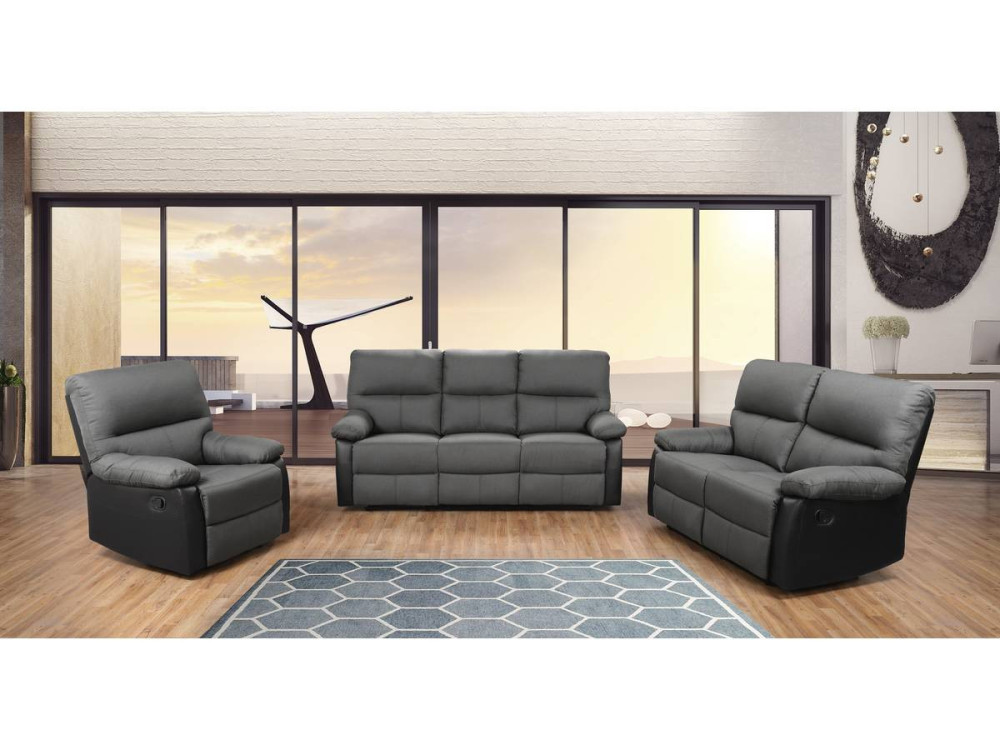 Fauteuil relax "Lincoln" - 90 x 89 x 103 cm - Noir/Gris foncé