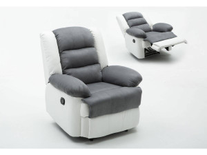 Fauteuil relax "Buckingham" - 85 x 93 x 100 cm - Blanc / Gris clair