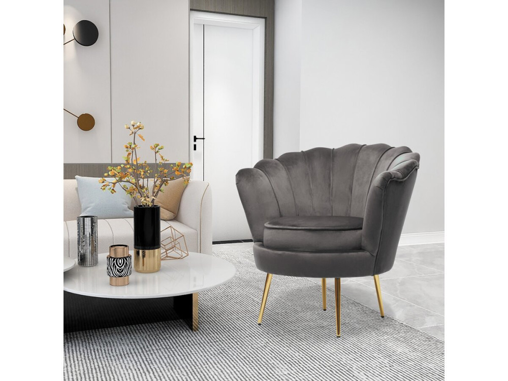 Fauteuil en velours "Floria" - 75 x 68 x 77.5 cm - Gris