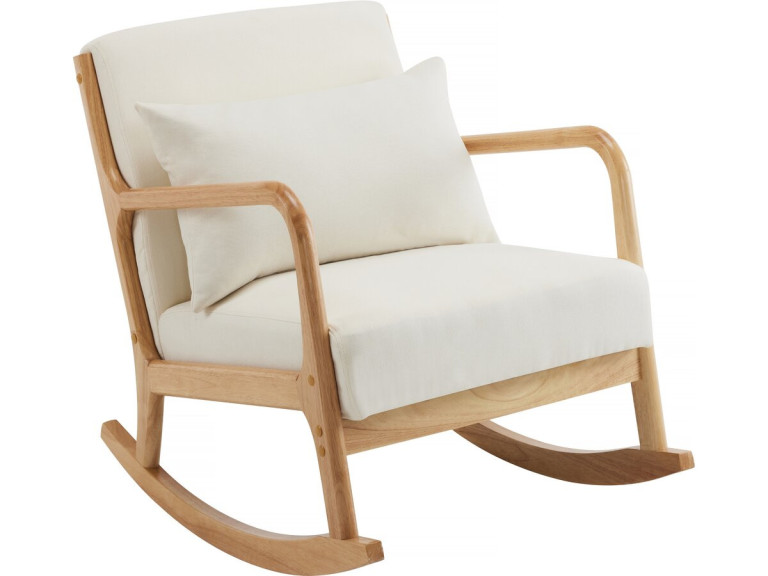 Fauteuil à bascule style scandinave bouclette et bois " Clinton " - Beige