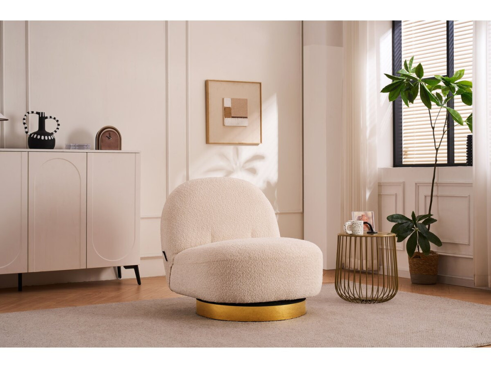 fauteuil bouclette pivotant "Churchill" - 76 x 80 x 74 cm - Blanc