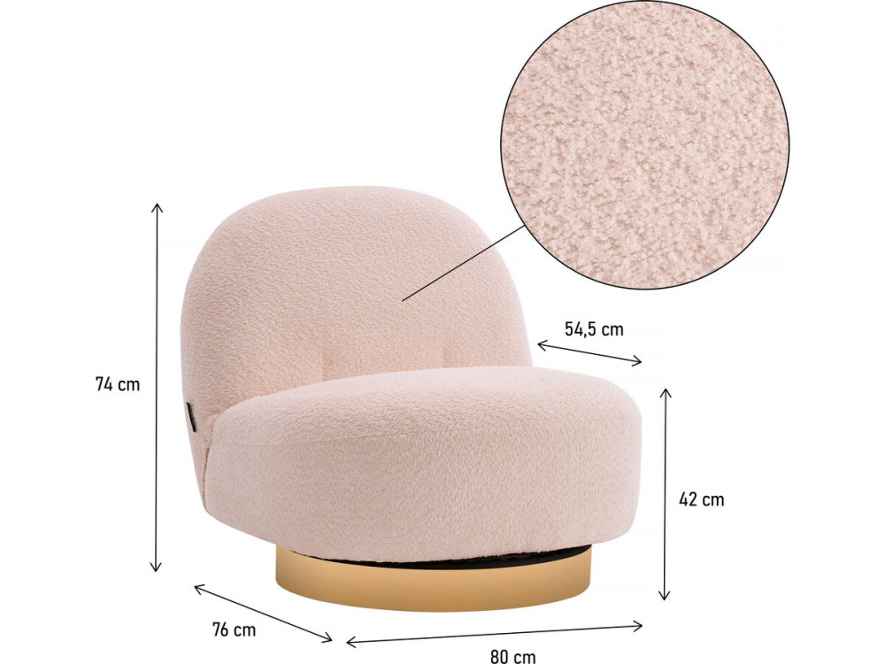 fauteuil bouclette pivotant "Churchill" - 76 x 80 x 74 cm - Blanc