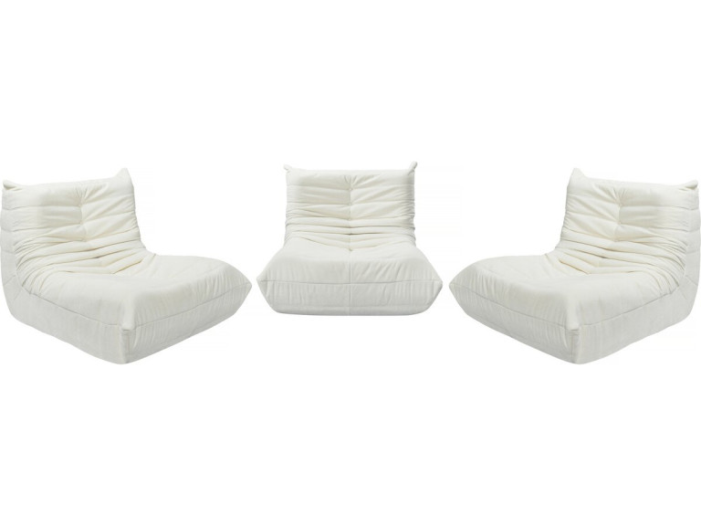 Lot de 3 chauffeuses pour canapé modulables en tissu texturé "Velasca" - Blanc