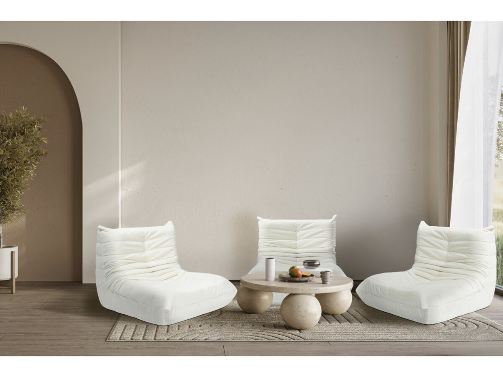 Lot de 3 chauffeuses pour canapé modulables en tissu texturé "Velasca" - Blanc