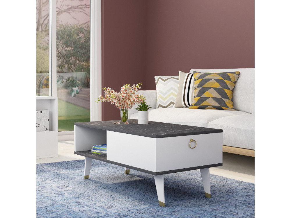 Table basse en bois "Delux" - 90 x 45 x 42 cm - Noir, Blanc