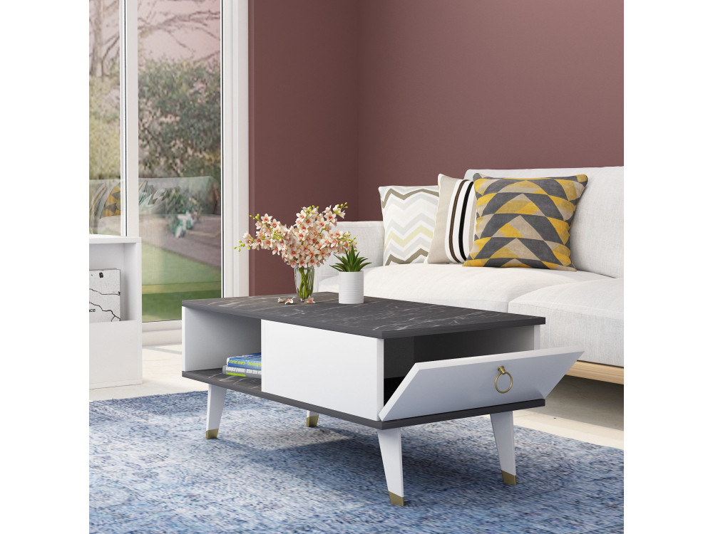 Table basse en bois "Delux" - 90 x 45 x 42 cm - Noir, Blanc