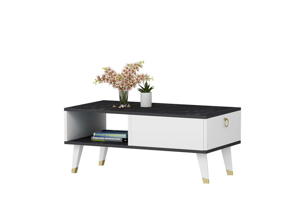 Table basse en bois "Delux" - 90 x 45 x 42 cm - Noir, Blanc