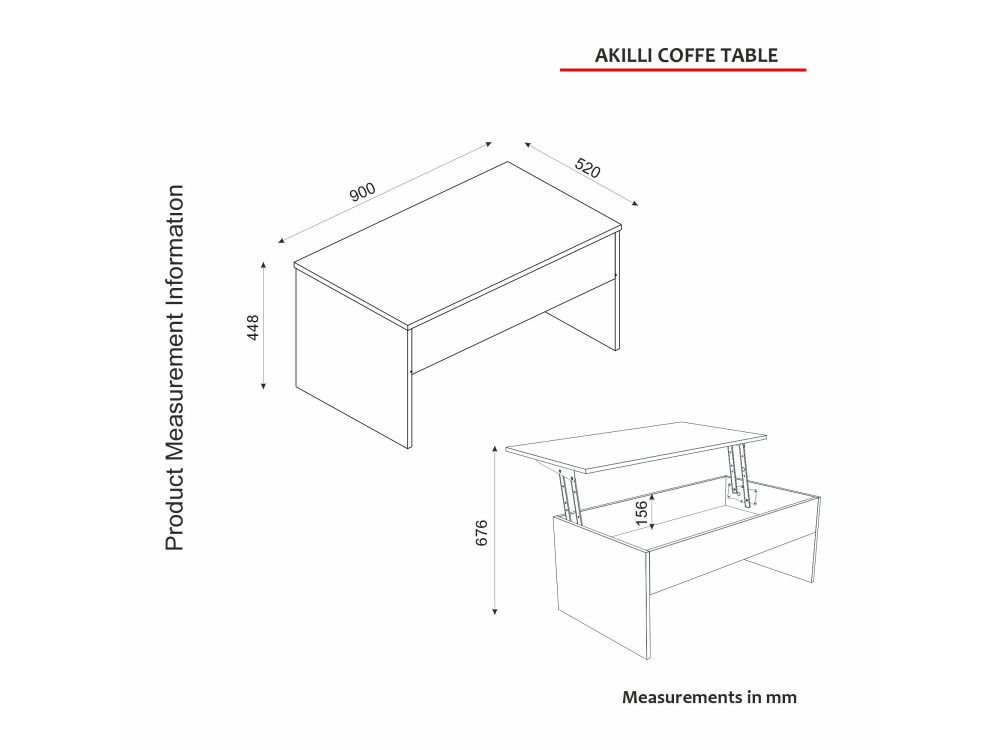 Table basse avec coffre de rangement en bois "Akilli" - 90 x 45 x 52 cm - Travertin